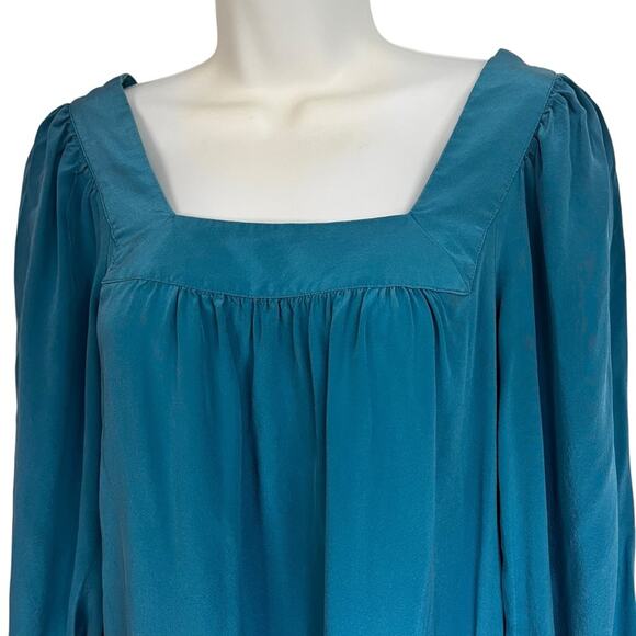 Vintage Silk Y2K Express Teal Mini Shift Dress with Square Neck EUC Size XS - Picture 4 of 8